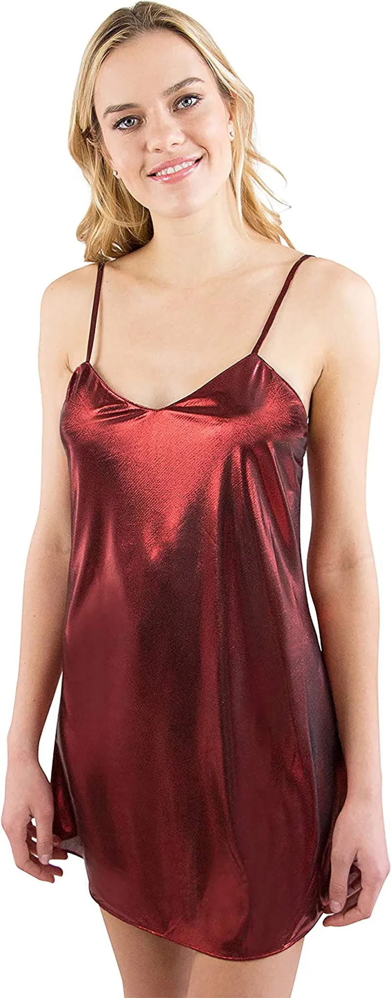 Women's Liquid Metallic Chemise/Thong Set