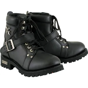 Xelement 2469 Women's Ultimate Black Leather Advanced LaceUp Motorcycle Biker Boots