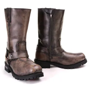 Xelement Men's Throttle Distressed Brown Leather Motorcycle Biker Rider Boots X99005